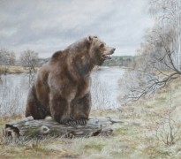 Марина Ефремова. Картина Предчувствие зимы (Медведь перед спячкой). 2014. Холст, масло. 70х80