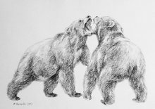 Марина Ефремова. Картина Играющие медведи. 2013. Бумага, уголь. 42х31