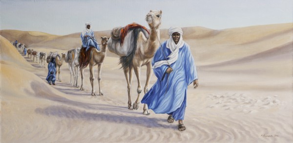 Марина Ефремова. Картина Алмазы для шейха (Караван в Сахаре). 2014. Холст, масло. 50х100
