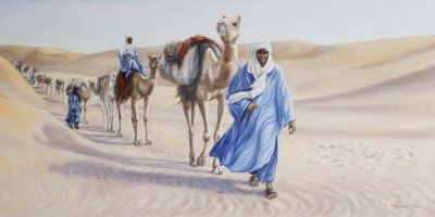 Марина Ефремова. Картина Алмазы для шейха (Караван в Сахаре). 2014. Холст, масло. 50х100
