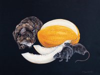 Марина Ефремова. Картина Сладкая жизнь (кошка и крысы). 2009. Бумага, пастель. 59х44