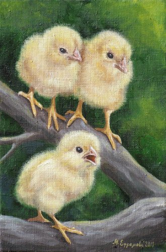 Марина Ефремова. Картина Цыплята. 2011. Холст, масло. 30х20