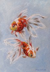 Марина Ефремова. Картина Ситцевые золотые рыбки. 2011. Картон, масло. 35х25