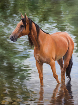 Марина Ефремова. Лошадь у берега пруда. 2015. Холст, масло. 80х60