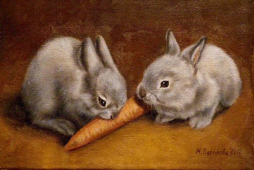Марина Ефремова. Картина Крольчата. 2010. Холст, масло. 20х30
