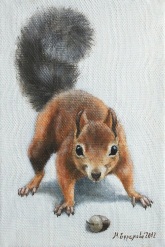 Марина Ефремова. Картина Белка с жёлудем. 2012.Холст, масло. 30х20