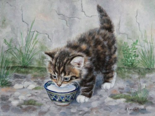 Марина Ефремова. Картина Трехцветный котенок. 2013. Холст, масло. 30х40